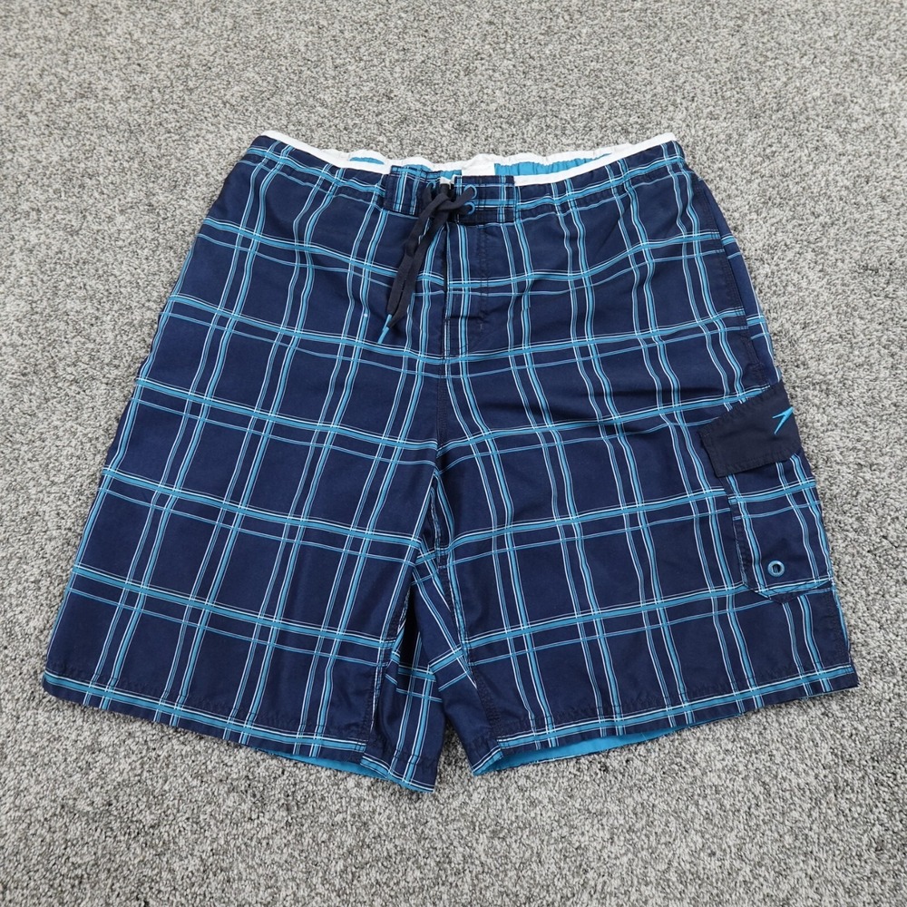 Speedo Shorts Mens Extra Large Blue Lined Stretch Drawstring Board Swim Trunks